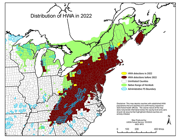 Hemlock Woolly Adelgid Distribution in the Eastern United States. USFS