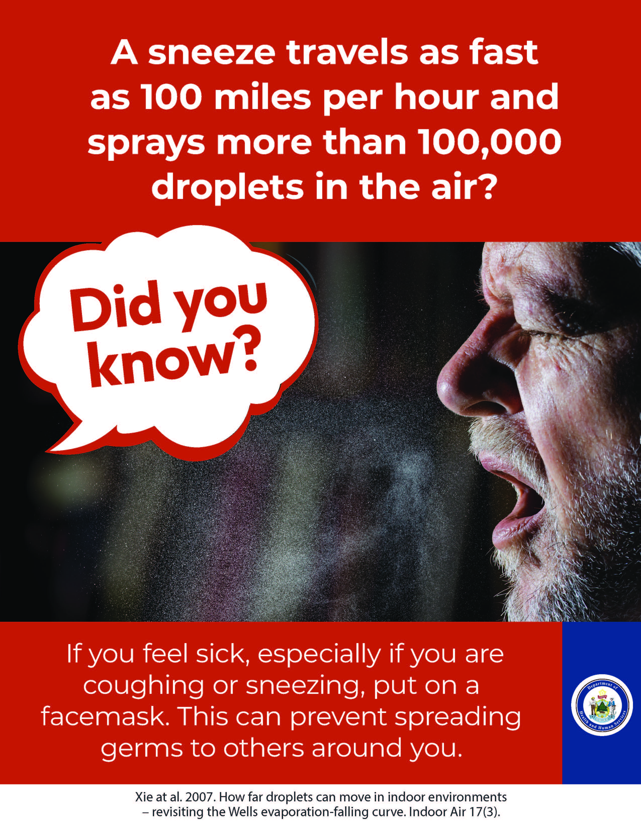 Image of a person sneezing. Image includes facts about sneezing.