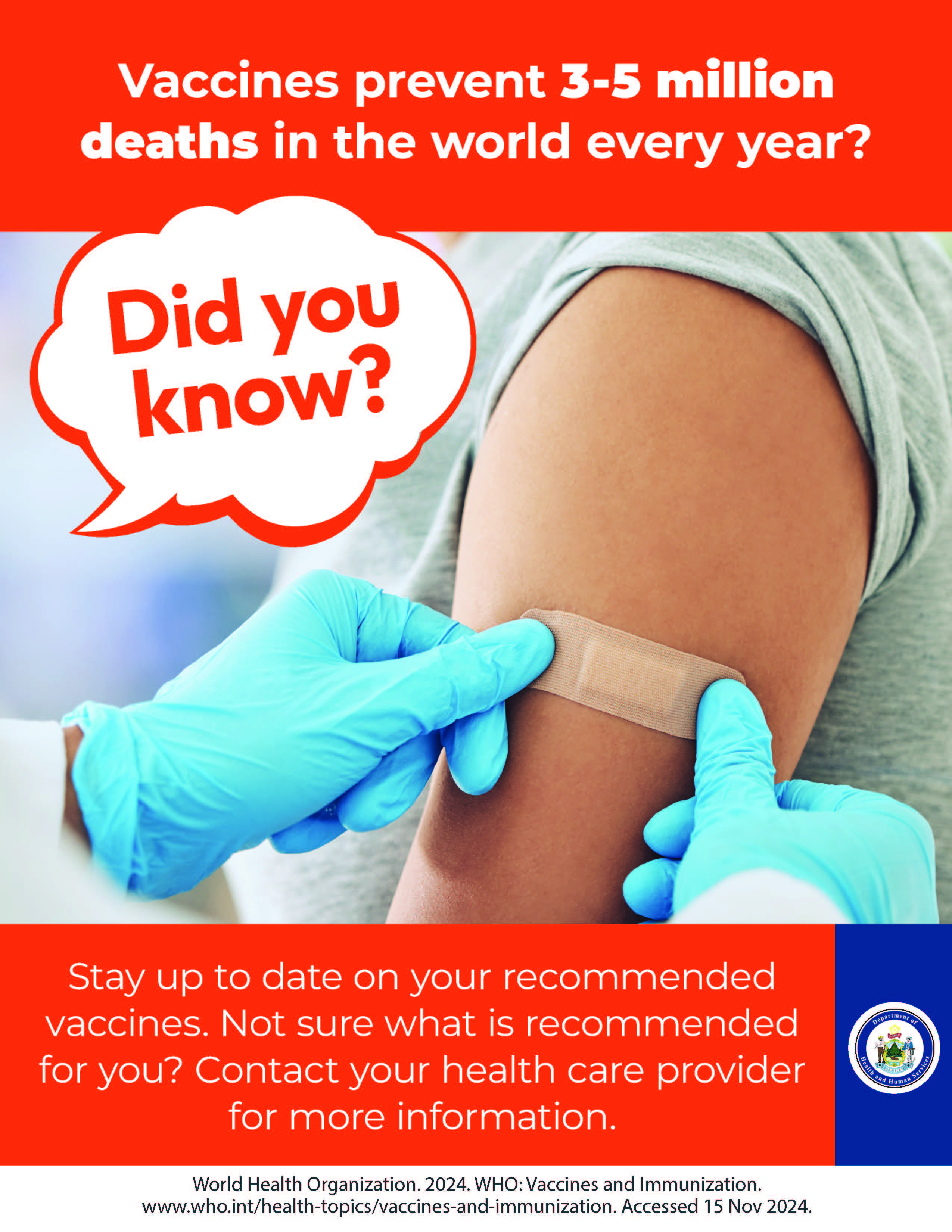 Image of a band-aid on an arm after getting a vaccine. Image has facts about vaccines. 