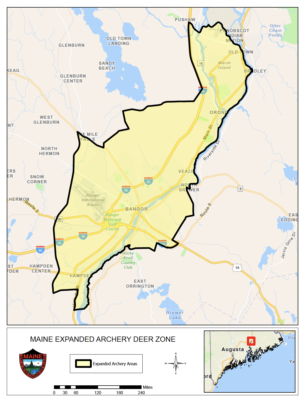 Expanded Archery Map for Bangor Area